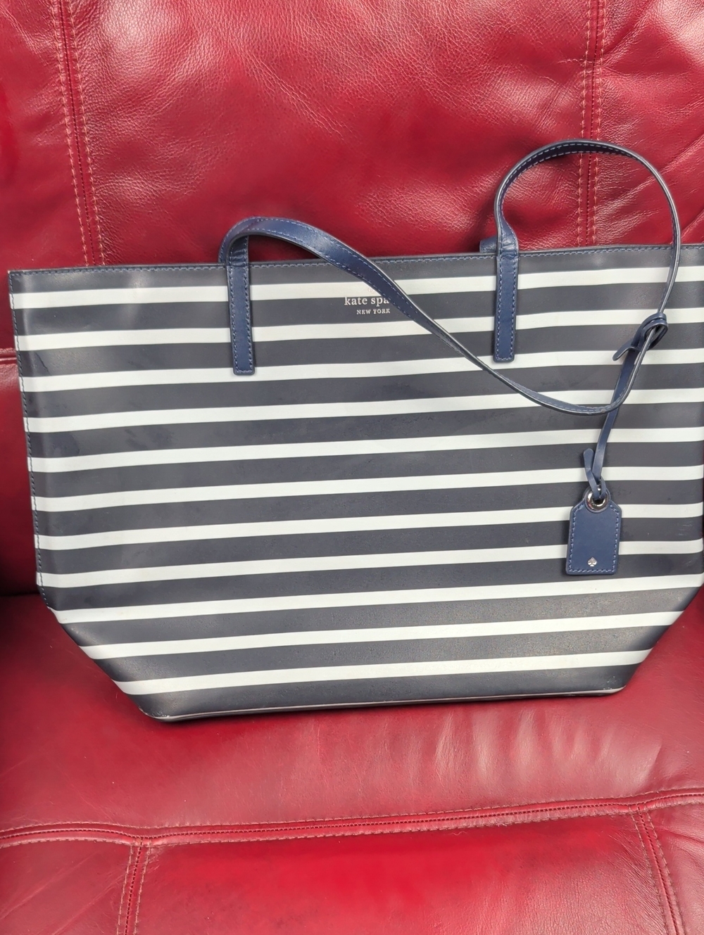 kate spade Navy and White Striped Tote with Navy Trim